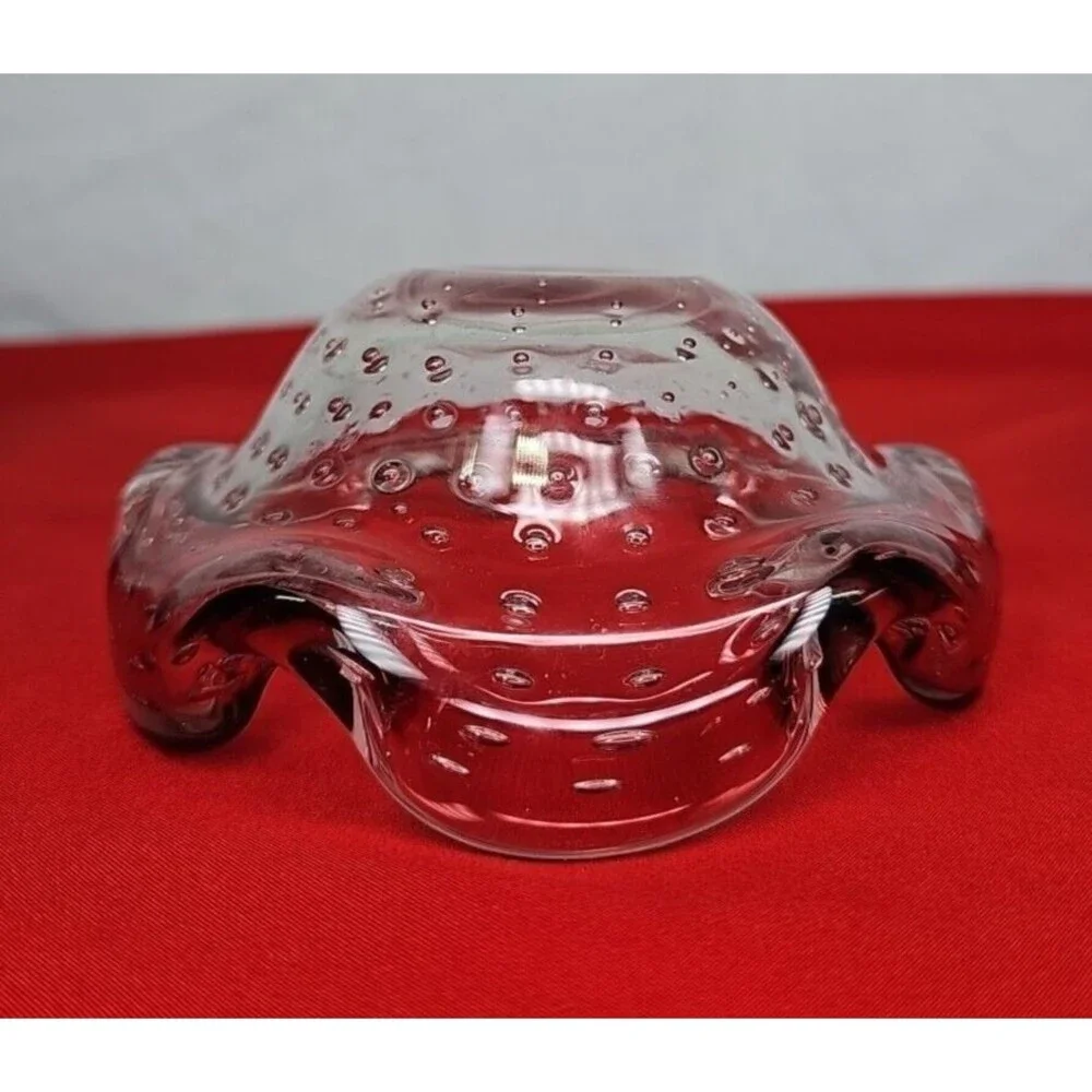 Murano Bubble Ashtray Trinket Bowl VTG Scalloped Bullicante Amethyst Violet Art